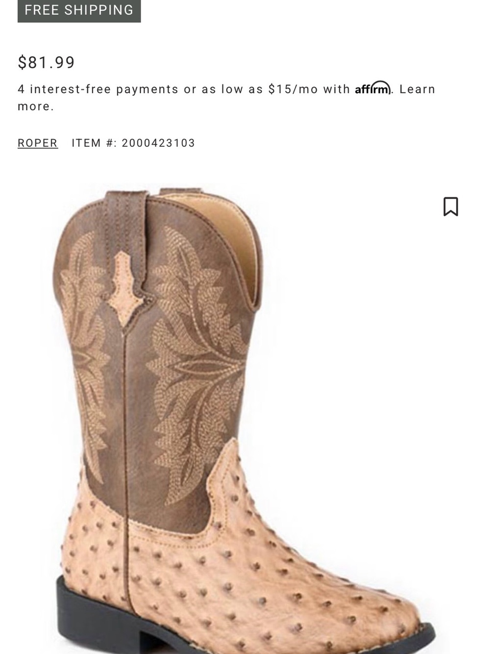Roper Two-Tone Tan and Brown Ostrich-Texture Western Boots